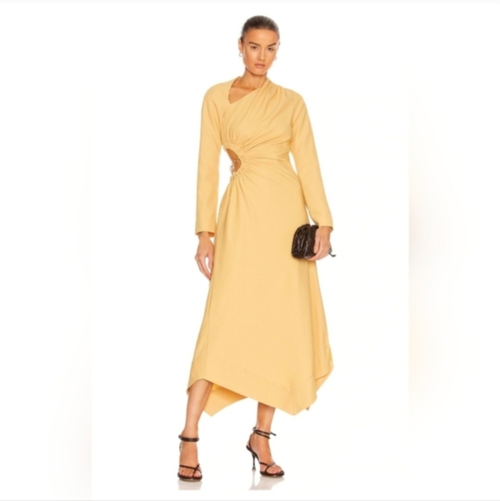 JONATHAN SIMKHAI Christie Cutout Draped Crepe Midi Dress Yellow US